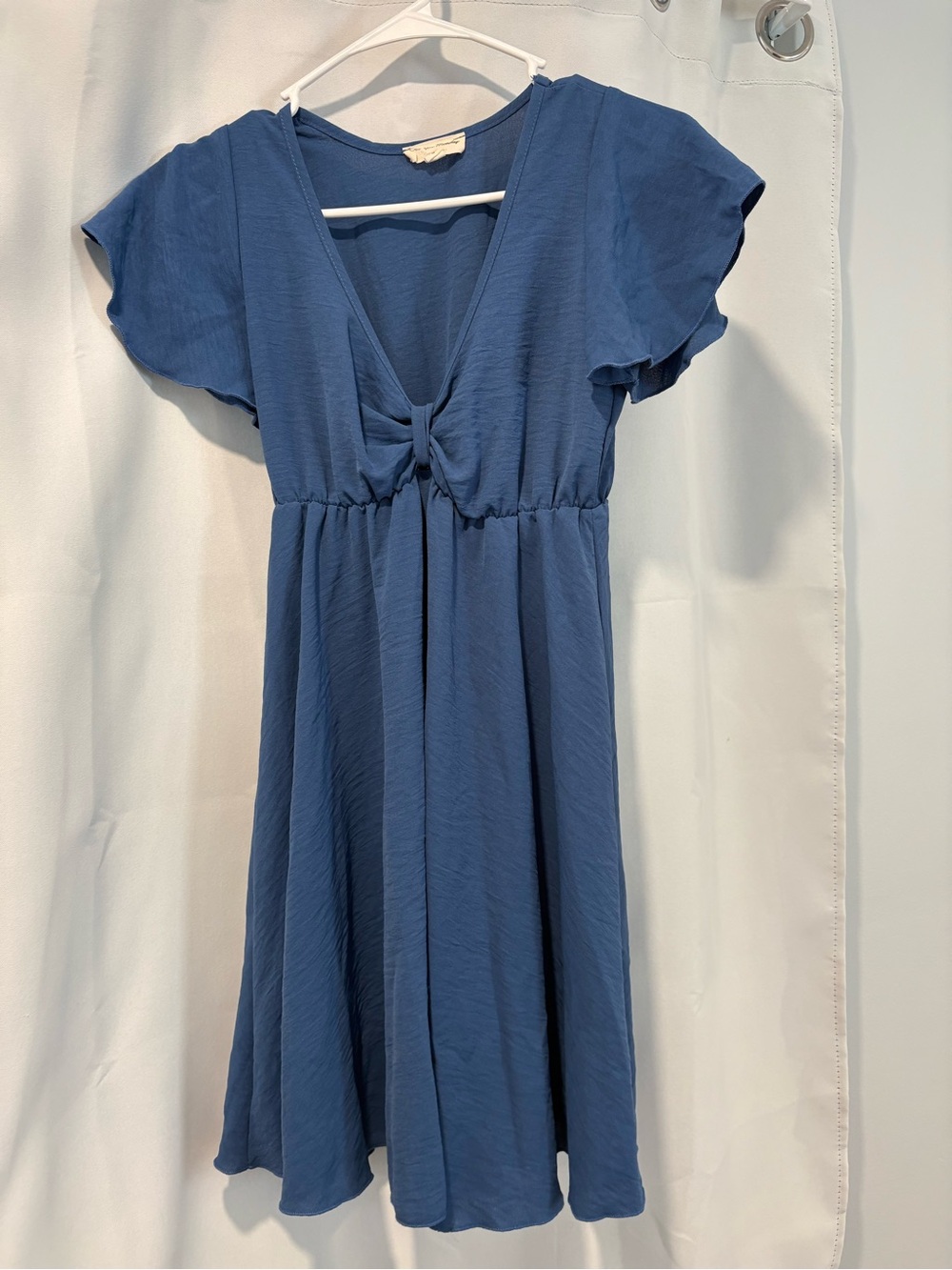 see you Monday Blue Knot-Front Flutter Sleeve Dress